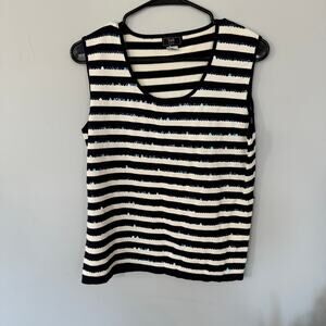 Lark Lane Dark Blue & White Stripe Sleeveless Top w/ Sequins Women's Size Medium